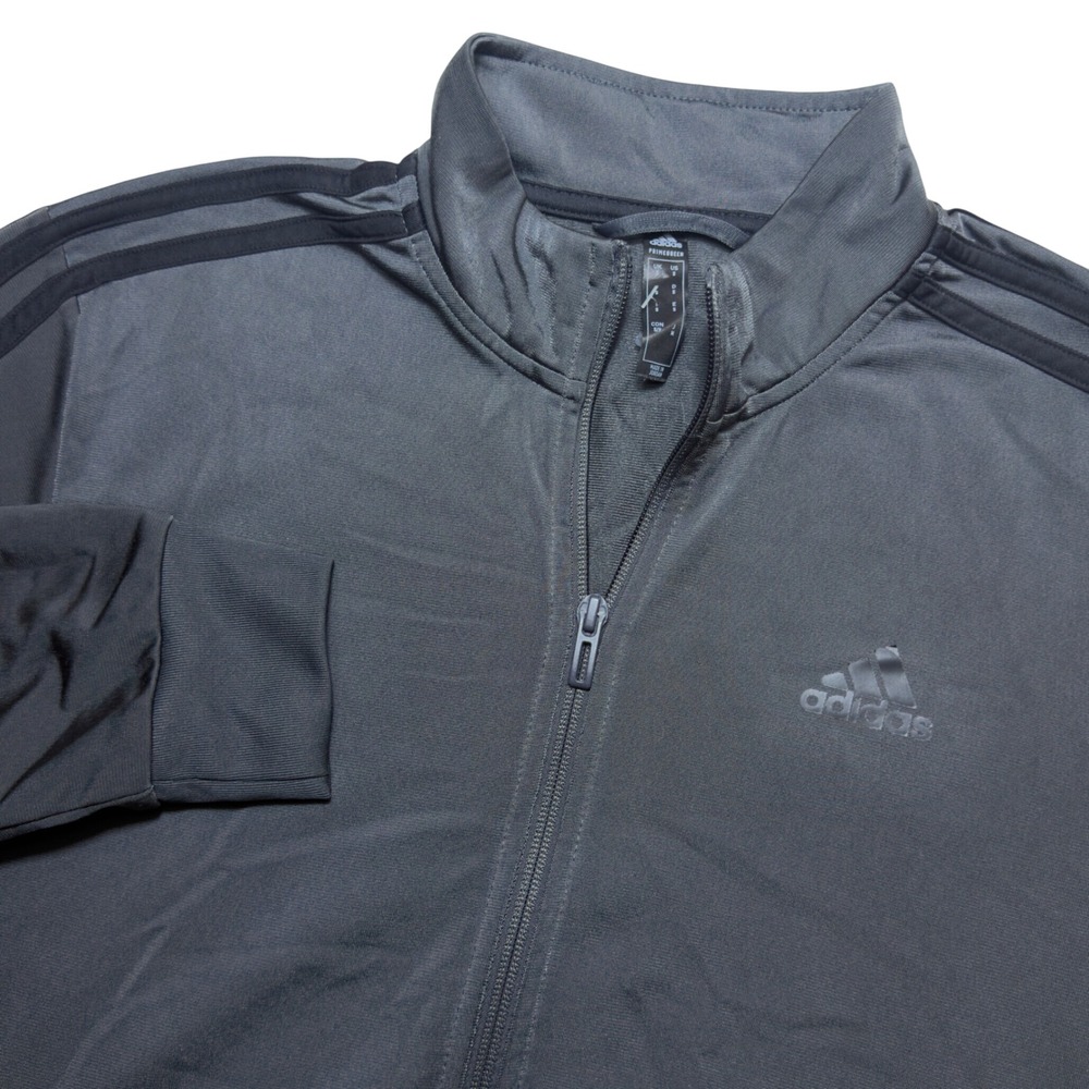 Adidas Primegreen Mens Track Jacket Dark Gray Full Zip Three Stripe Small